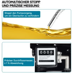 Wiltec Heizöl- und Dieselpumpe 230V/550W 50l/min selbstansaugend Pumpe mit automatischer Pistole, Kraftstoffpumpe, Absaugpumpe
