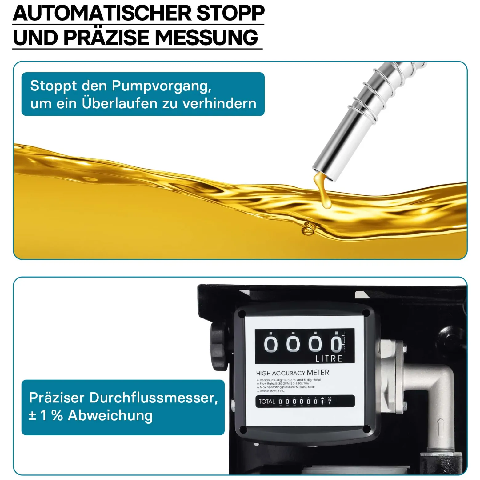 Wiltec Heizöl- und Dieselpumpe 230V/550W 50l/min selbstansaugend Pumpe mit automatischer Pistole, Kraftstoffpumpe, Absaugpumpe