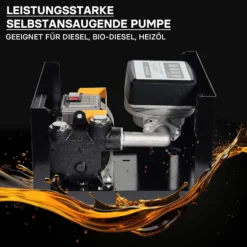 Wiltec Heizöl- und Dieselpumpe 230V/550W 50l/min selbstansaugend Pumpe mit automatischer Pistole, Kraftstoffpumpe, Absaugpumpe