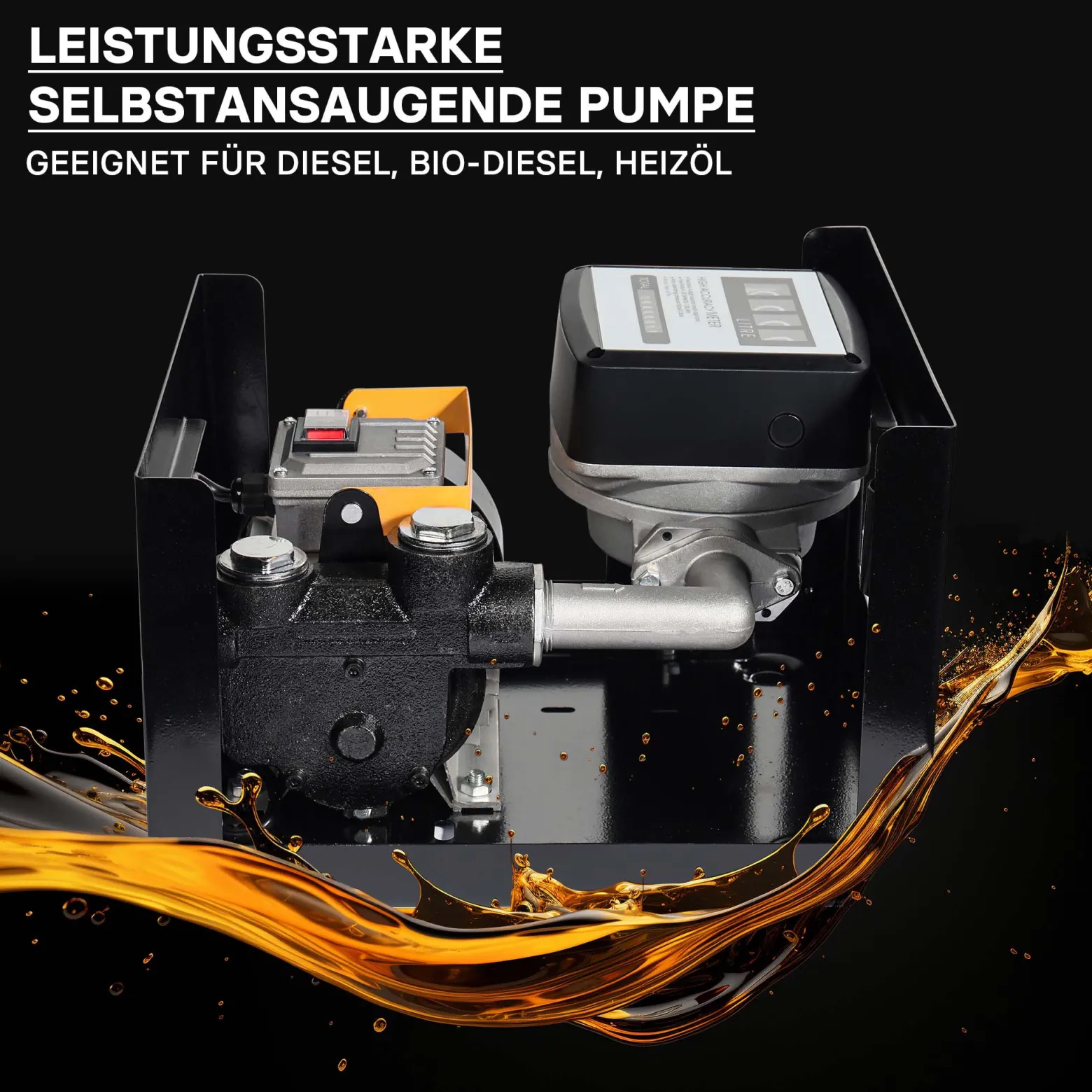 Wiltec Heizöl- und Dieselpumpe 230V/550W 50l/min selbstansaugend Pumpe mit automatischer Pistole, Kraftstoffpumpe, Absaugpumpe