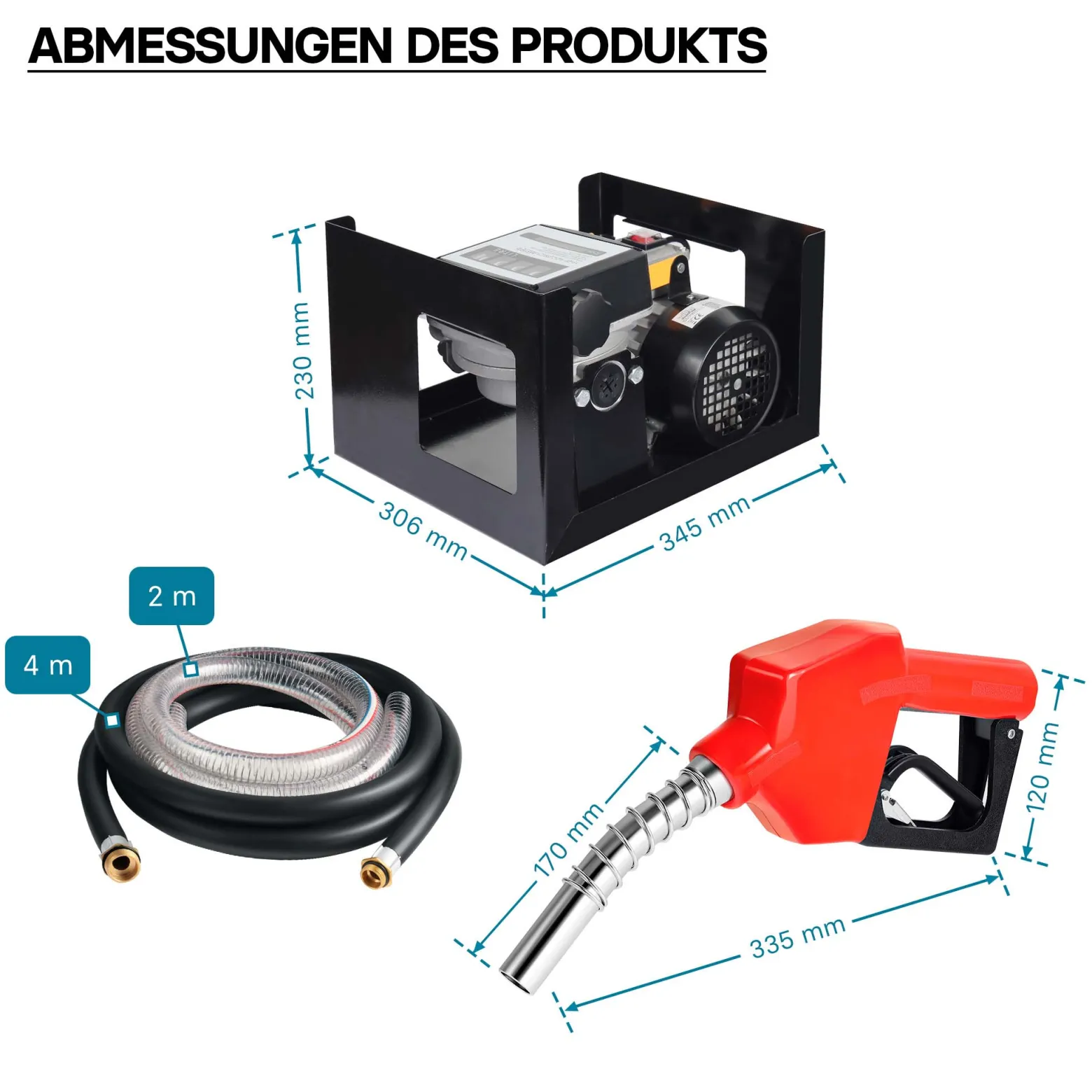 Wiltec Heizöl- und Dieselpumpe 230V/550W 50l/min selbstansaugend Pumpe mit automatischer Pistole, Kraftstoffpumpe, Absaugpumpe