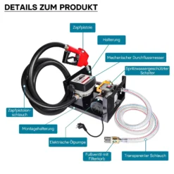 Wiltec Heizöl- und Dieselpumpe 230V/550W 50l/min selbstansaugend Pumpe mit automatischer Pistole, Kraftstoffpumpe, Absaugpumpe