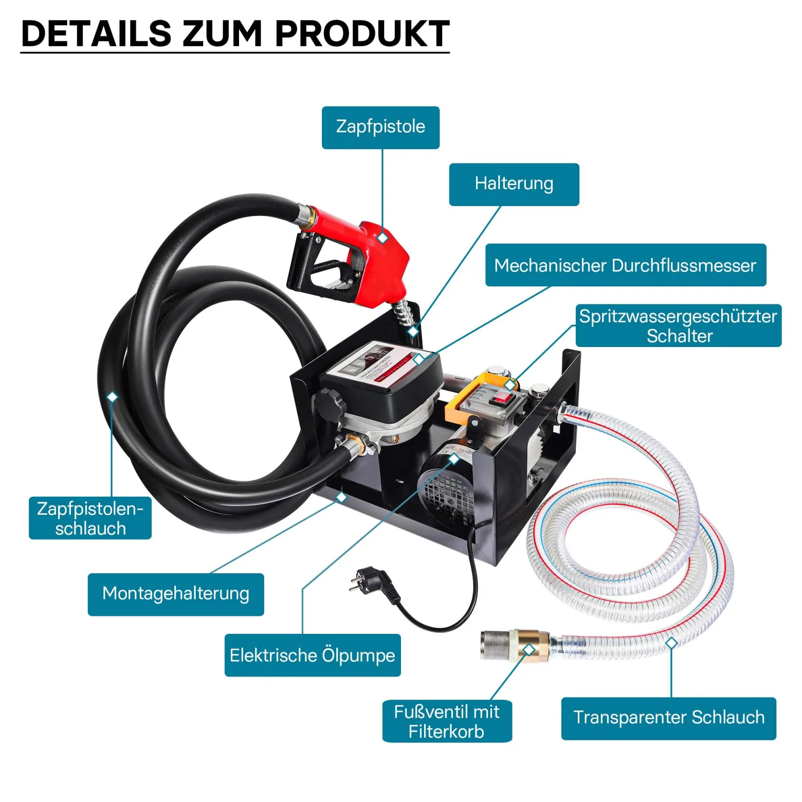 Wiltec Heizöl- und Dieselpumpe 230V/550W 50l/min selbstansaugend Pumpe mit automatischer Pistole, Kraftstoffpumpe, Absaugpumpe