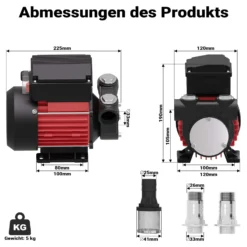 Wiltec Heizöl- und Dieselpumpe 230V 375W 60l/min, Selbstansaugende Umfüllpumpe mit 2m Ansaughöhe und Rückschlagventil, Absaugpumpe
