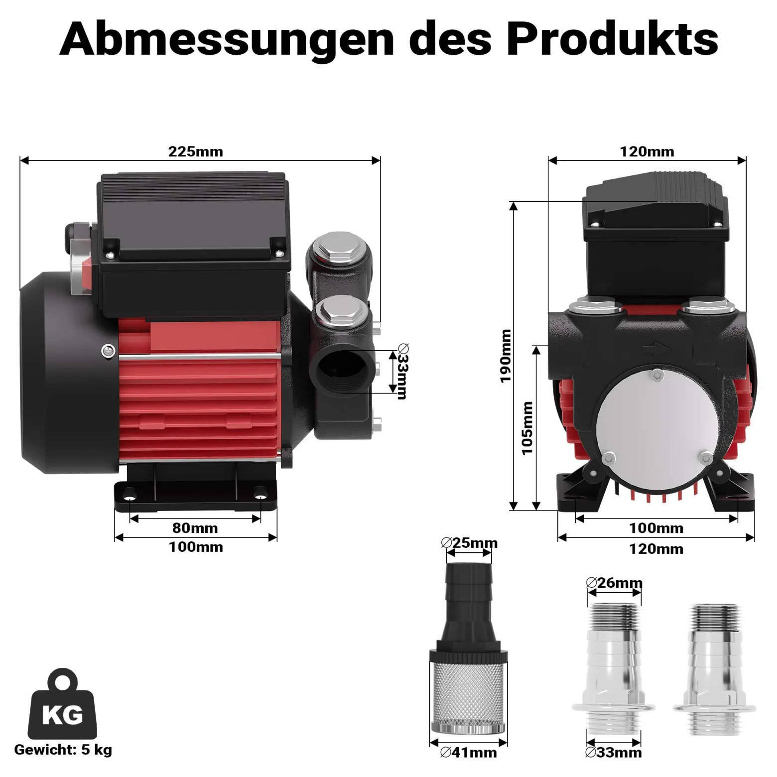 Wiltec Heizöl- und Dieselpumpe 230V 375W 60l/min, Selbstansaugende Umfüllpumpe mit 2m Ansaughöhe und Rückschlagventil, Absaugpumpe