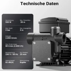 Wiltec Heizöl- und Dieselpumpe 230V 550W 80l/min, Selbstansaugende Umfüllpumpe mit 2 m Ansaughöhe und Rückschlagventil, Absaugpumpe