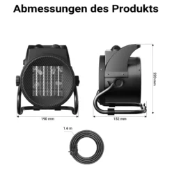 Wiltec Heizstrahler 2kW Keramik Heizgerät 2000W mit Thermostat 30m² Heizlüfter 3 Leistungsstufen