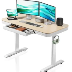 Wiltec Höhenverstellbarer Schreibtisch einmotorig mit Ladestation, Kollisionsschutz, Memoryfunktion und Sitz-/Stehzeit-Erinnerung, Stehtisch mit Tischplatte 1180 x 600 mm