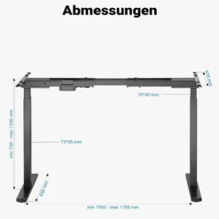 Wiltec Höhenverstellbarer Schreibtisch zweimotorig, Schreibtischrahmen, Gestell für Tischplatten, mit Kollisionsschutz, Memoryfunktion und Sitz-/Stehzeit-Erinnerung
