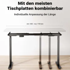 Wiltec Höhenverstellbarer Schreibtisch zweimotorig, Schreibtischrahmen, Gestell für Tischplatten, mit Kollisionsschutz, Memoryfunktion und Sitz-/Stehzeit-Erinnerung