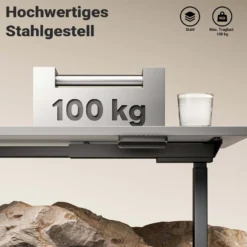 Wiltec Höhenverstellbarer Schreibtisch zweimotorig, Schreibtischrahmen, Gestell für Tischplatten, mit Kollisionsschutz, Memoryfunktion und Sitz-/Stehzeit-Erinnerung