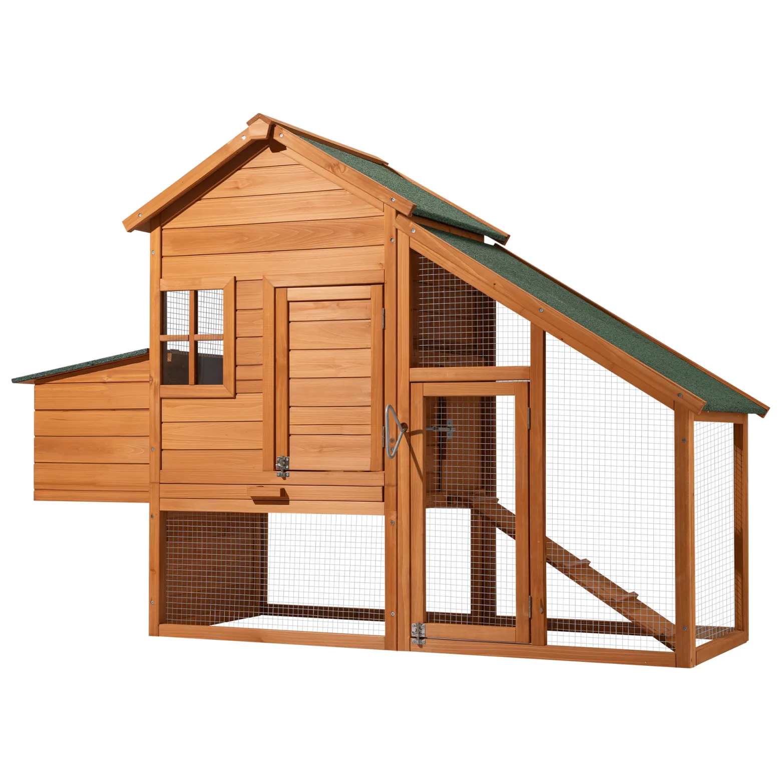Wiltec Hühnerstall 1720 x 660 x 1200 mm braun mit Freilauf und Nistkasten aus Fichtenholz, Hühnerhaus mit Unterschlupf, Gitter und Kotwanne verzinkt