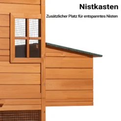Wiltec Hühnerstall 1720 x 660 x 1200 mm braun mit Freilauf und Nistkasten aus Fichtenholz, Hühnerhaus mit Unterschlupf, Gitter und Kotwanne verzinkt