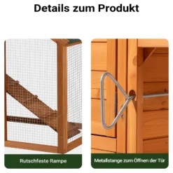 Wiltec Hühnerstall 1720 x 660 x 1200 mm braun mit Freilauf und Nistkasten aus Fichtenholz, Hühnerhaus mit Unterschlupf, Gitter und Kotwanne verzinkt