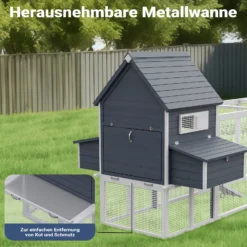 Wiltec Hühnerstall 3100 x 1500 x 1500 mm grau weiß mit Freilauf und Nistkästen aus Holz, Hühnerhaus mit Unterschlupf, Gitter und Kotwanne verzinkt