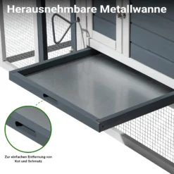 Wiltec Hühnerstall 1520 x 520 x 920 mm grau weiß mit Freilauf und Nistkasten aus Tannenholz, Hühnerhaus mit Unterschlupf, Gitter und Kotwanne verzinkt