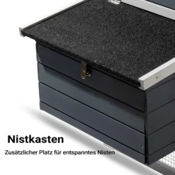 Wiltec Hühnerstall 1520 x 520 x 920 mm grau weiß mit Freilauf und Nistkasten aus Tannenholz, Hühnerhaus mit Unterschlupf, Gitter und Kotwanne verzinkt