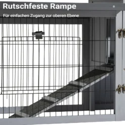 Wiltec Hühnerstall 1535 x 525 x 685 mm hellgrau mit Freilauf und Schlafhaus aus Holz, Hühnerhaus mit Unterschlupf, Gitter und Kotwanne verzinkt