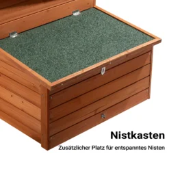 Wiltec Hühnerstall 1360 x 740 x 700 mm rotbraun mit Nistkasten aus Holz, Hühnerhaus mit Unterschlupf, isoliertem Dach und Kotwanne verzinkt