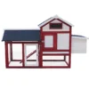 Wiltec Hühnerstall 1520 x 520 x 920 mm rot-weiß mit Freilauf und Nistkasten aus Tannenholz, Hühnerhaus mit Unterschlupf, Gitter und Kotwanne verzinkt