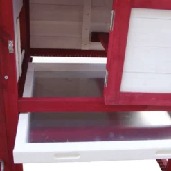 Wiltec Hühnerstall 1520 x 520 x 920 mm rot-weiß mit Freilauf und Nistkasten aus Tannenholz, Hühnerhaus mit Unterschlupf, Gitter und Kotwanne verzinkt