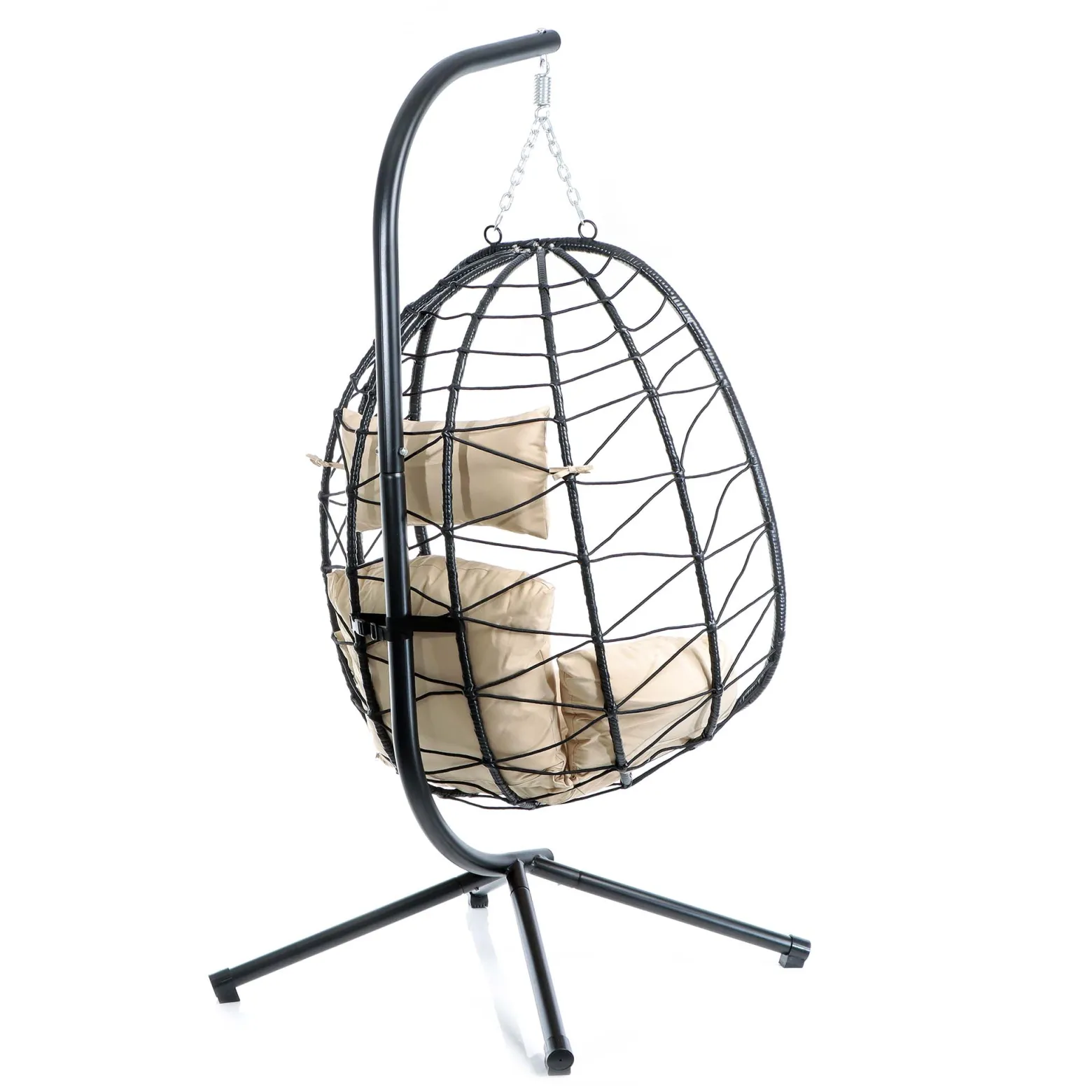 Wiltec Hängesessel für Indoor und Outdoor, Hängestuhl aus Rattan, Korbsessel bis 130 kg, Hängeschaukel mit Gestell und Sitzkissen