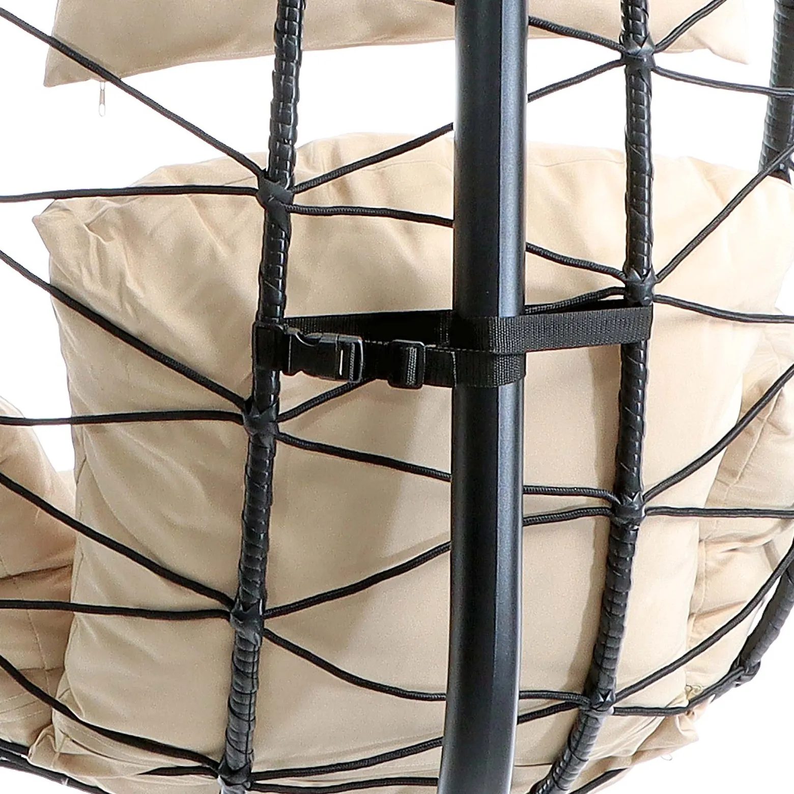 Wiltec Hängesessel für Indoor und Outdoor, Hängestuhl aus Rattan, Korbsessel bis 130 kg, Hängeschaukel mit Gestell und Sitzkissen