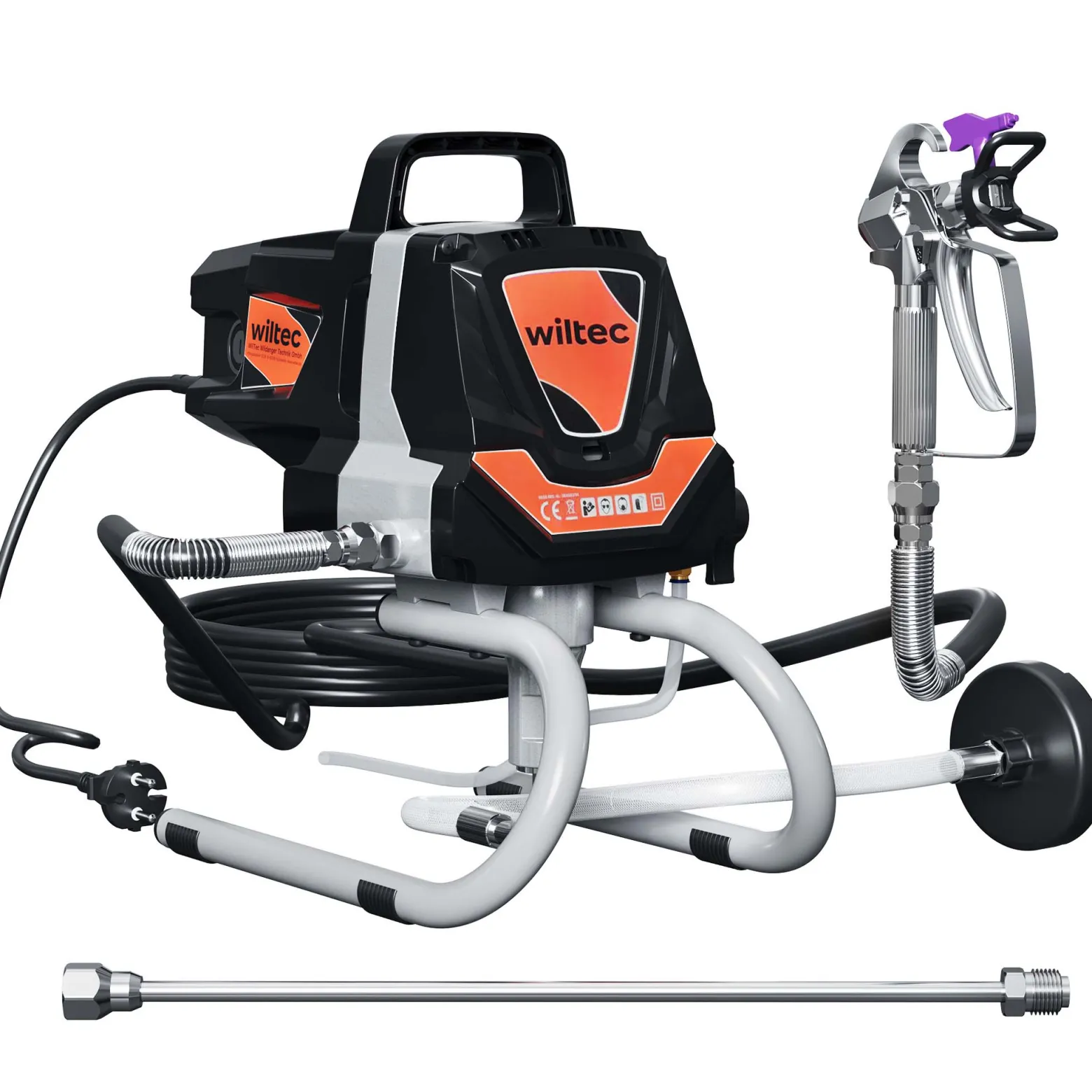 Wiltec Hochdruck Farbsprühsystem 1010 W, 207 bar, 1,5 l/min, Farbspritzgerät mit Düse und Verlängerungsstange, Farbsprühgerät für Wandfarbe