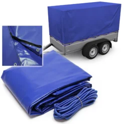 Wiltec Hochplane für Anhänger 207,5 x 114 x 90 cm, Anhängerplane mit Reißverschluss und Gummigurt, wasserfeste und winddichte Schutzplane, Abdeckplane 1000D