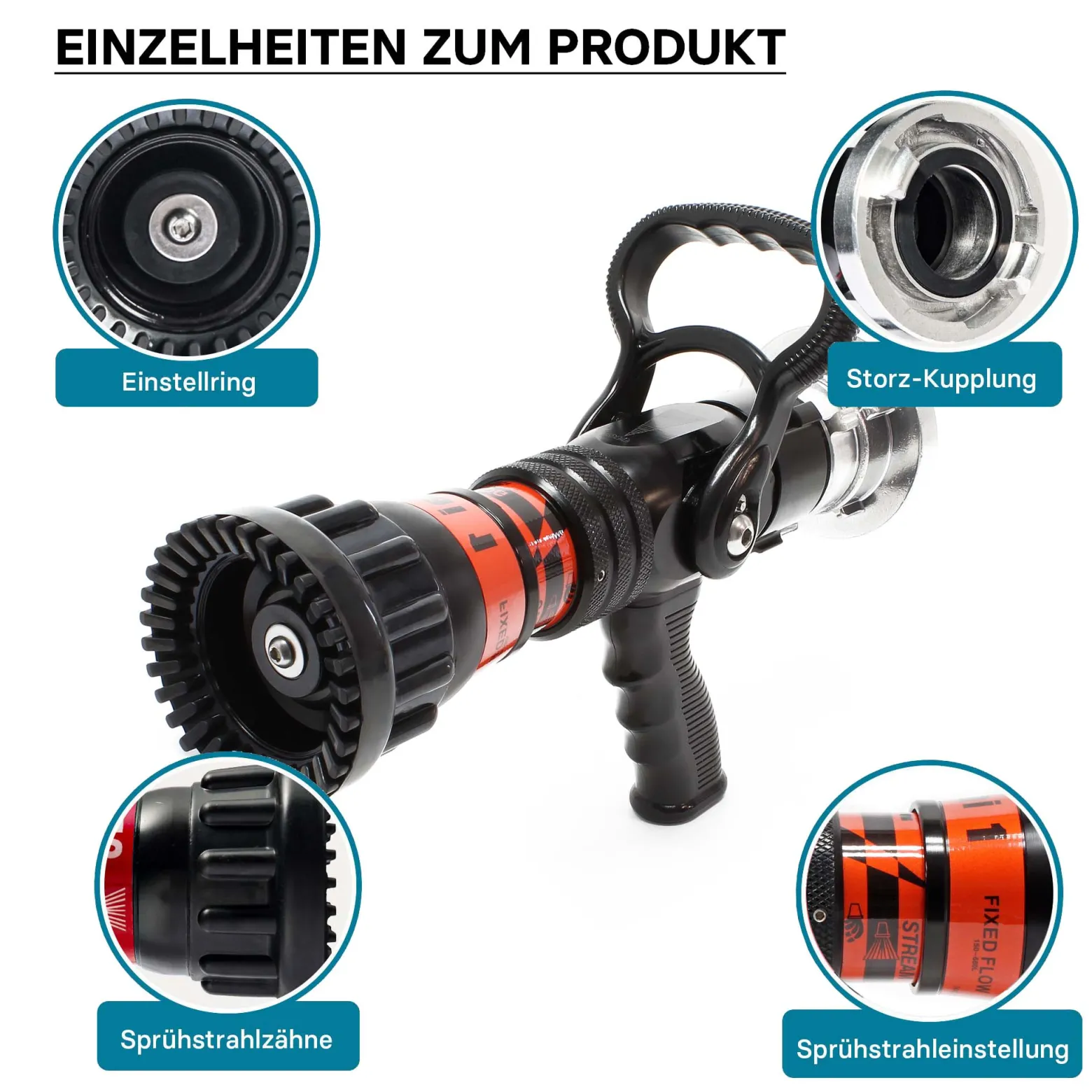 Wiltec Hohlstrahlrohr mit 150/180/300/450/660 l/min, C Storzkupplung und stufenloser Sprühstrahlverstellung für THW Feuerwehrrohr