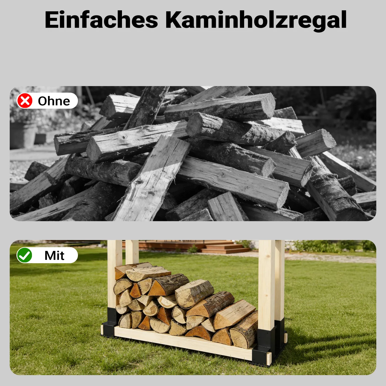 Wiltec Holzstapelhilfe für Kaminholz im 2er Set, 335 x 85 x 130 mm, Brennholz Stapelhilfe Gestell für Feuerholz und Brennholz, Holzhalter