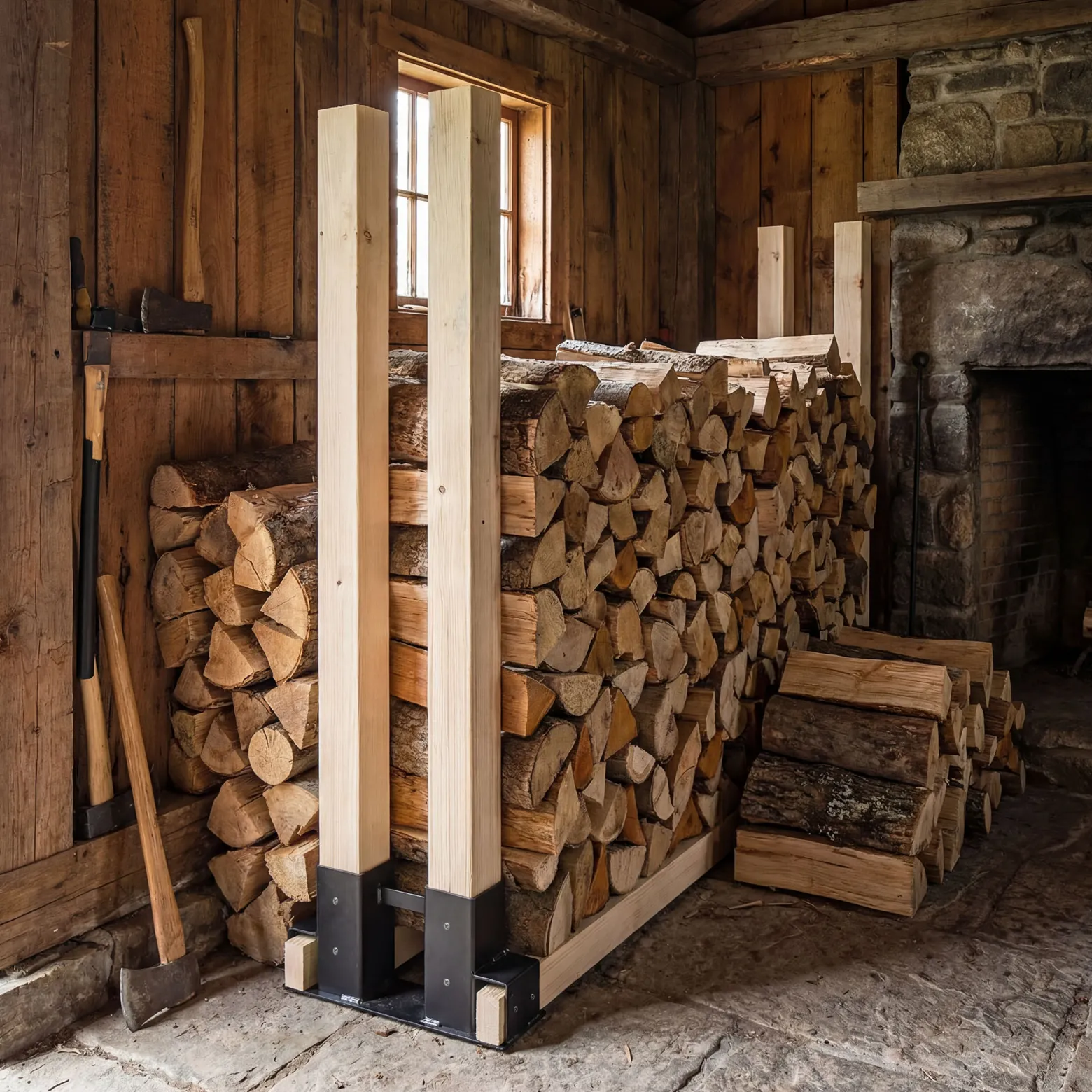 Wiltec Holzstapelhilfe für Kaminholz im 2er Set, 335 x 85 x 130 mm, Brennholz Stapelhilfe Gestell für Feuerholz und Brennholz, Holzhalter