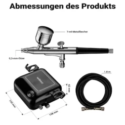 Wiltec HS-A9K Kompressor Set 1,5 bar Autostop, Airbrush Set inkl. verschiedener Düsen, Kompressor Zubehör Set 12 V, Druckluft Kompressor mit Air Brush