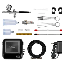 Wiltec HS-A9K Kompressor Set 1,5 bar Autostop, Airbrush Set inkl. verschiedener Düsen, Kompressor Zubehör Set 12 V, Druckluft Kompressor mit Air Brush