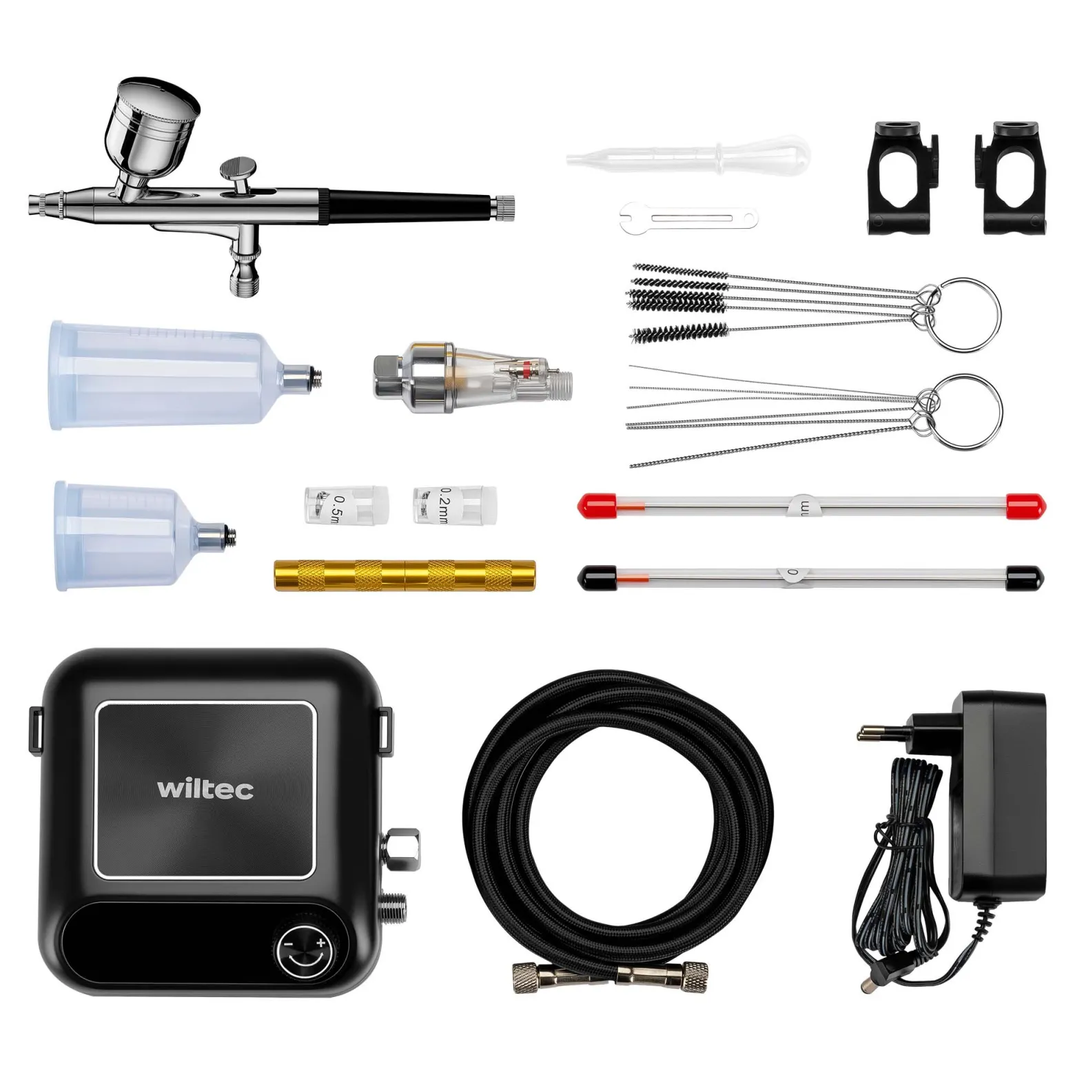 Wiltec HS-A9K Kompressor Set 1,5 bar Autostop, Airbrush Set inkl. verschiedener Düsen, Kompressor Zubehör Set 12 V, Druckluft Kompressor mit Air Brush