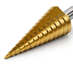 Wiltec HSS Stufenbohrer titanbeschichtet, 4-32 mm, Schaft Ø 10 mm, Kegelbohrer mit Titanbeschichtung, Schälbohrer für Holz, Metall und Kunststoff, Konusbohrer Senkbohrer