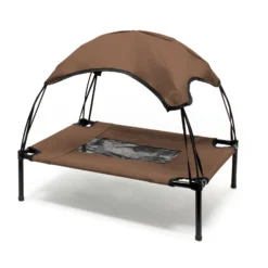 Wiltec Hundebett mit Dach Braun 76 x 60 x 16 cm Größe M bis 25 kg Outdoor Katzenliege Haustier Schlafplatz Sonnendach