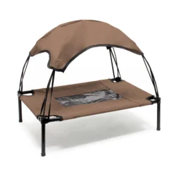 Wiltec Hundebett mit Dach Braun 122 x 91 x 16 cm Größe XL bis 50 kg Outdoor Katzenliege Haustier Schlafplatz Sonnendach