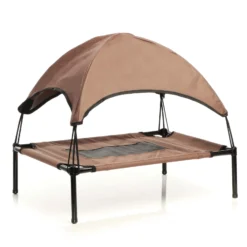 Wiltec Hundebett mit Dach Braun 122 x 91 x 16 cm Größe XL bis 50 kg Outdoor Katzenliege Haustier Schlafplatz Sonnendach