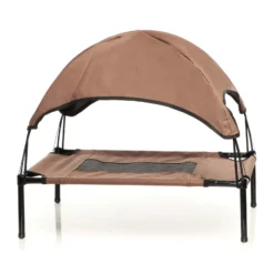 Wiltec Hundebett mit Dach Braun 122 x 91 x 16 cm Größe XL bis 50 kg Outdoor Katzenliege Haustier Schlafplatz Sonnendach