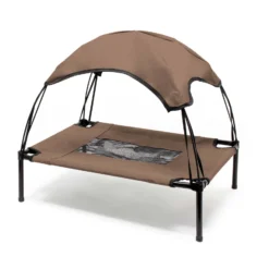 Wiltec Hundebett mit Dach Braun 60 x 45 x 16 cm Größe S bis 15 kg Outdoor Katzenliege Haustier Schlafplatz Sonnendach