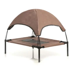 Wiltec Hundebett mit Dach Braun 91 x 76 x 16 cm Größe L bis 35 kg Outdoor Katzenliege Haustier Schlafplatz Sonnendach