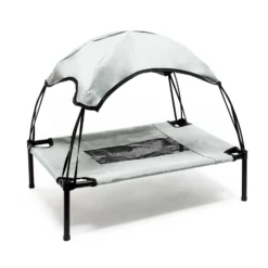 Wiltec Hundebett mit Dach Grau 60 x 45 x 16 cm Größe S bis 15 kg Outdoor Katzenliege Haustier Schlafplatz Sonnendach