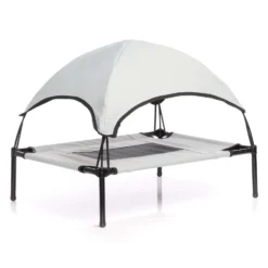 Wiltec Hundebett mit Dach Grau 60 x 45 x 16 cm Größe S bis 15 kg Outdoor Katzenliege Haustier Schlafplatz Sonnendach