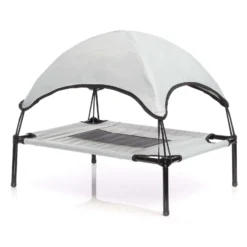 Wiltec Hundebett mit Dach Grau 60 x 45 x 16 cm Größe S bis 15 kg Outdoor Katzenliege Haustier Schlafplatz Sonnendach