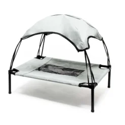 Wiltec Hundebett mit Dach Grau 91 x 76 x 16 cm Größe L bis 35 kg Outdoor Katzenliege Haustier Schlafplatz Sonnendach