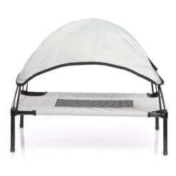 Wiltec Hundebett mit Dach Grau 91 x 76 x 16 cm Größe L bis 35 kg Outdoor Katzenliege Haustier Schlafplatz Sonnendach