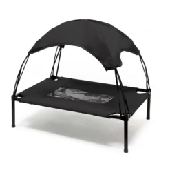 Wiltec Hundebett mit Dach Schwarz 122 x 91 x 16 cm Größe XL bis 50 kg Outdoor Katzenliege Haustier Schlafplatz Sonnendach