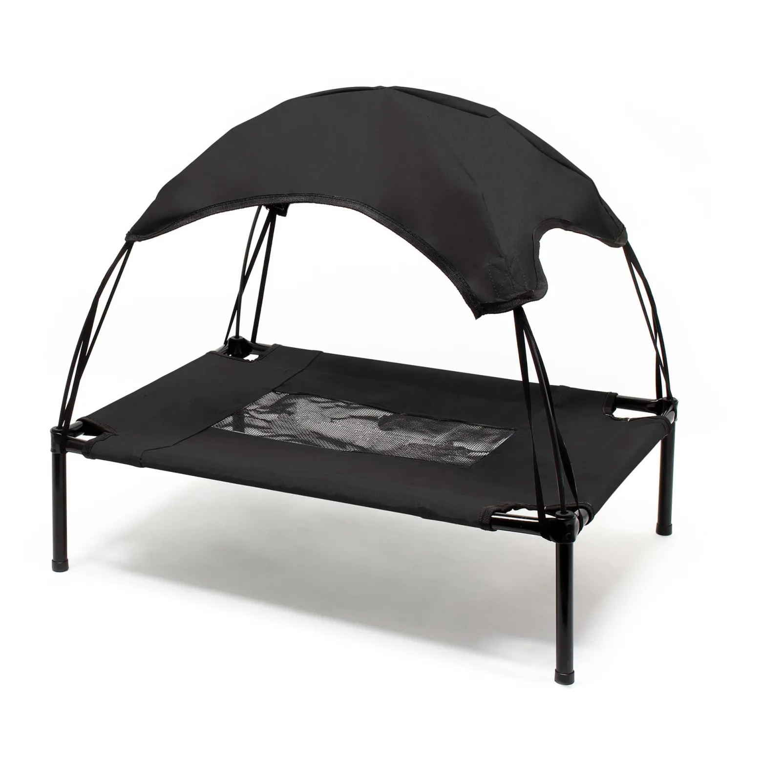 Wiltec Hundebett mit Dach Schwarz 122 x 91 x 16 cm Größe XL bis 50 kg Outdoor Katzenliege Haustier Schlafplatz Sonnendach