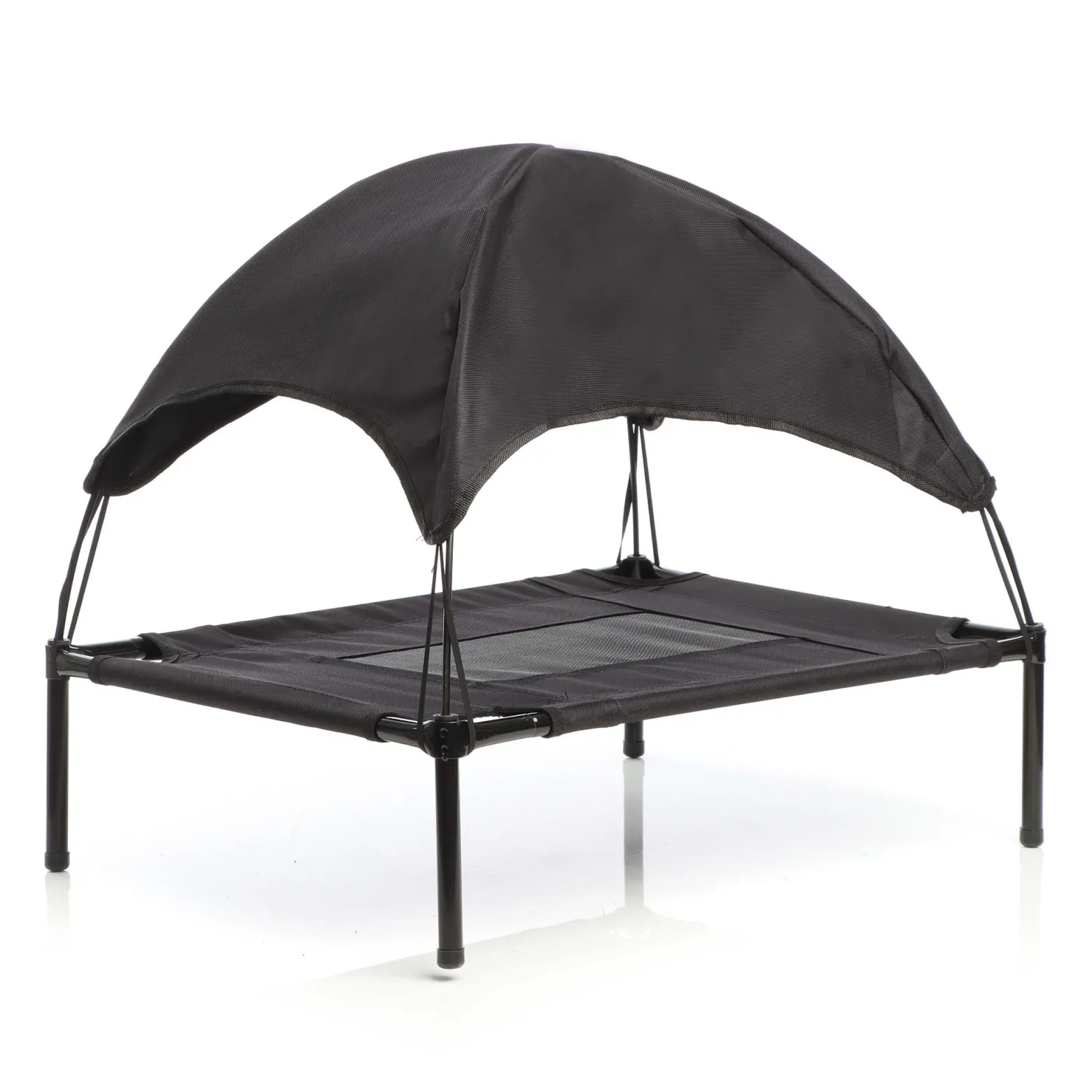 Wiltec Hundebett mit Dach Schwarz 122 x 91 x 16 cm Größe XL bis 50 kg Outdoor Katzenliege Haustier Schlafplatz Sonnendach